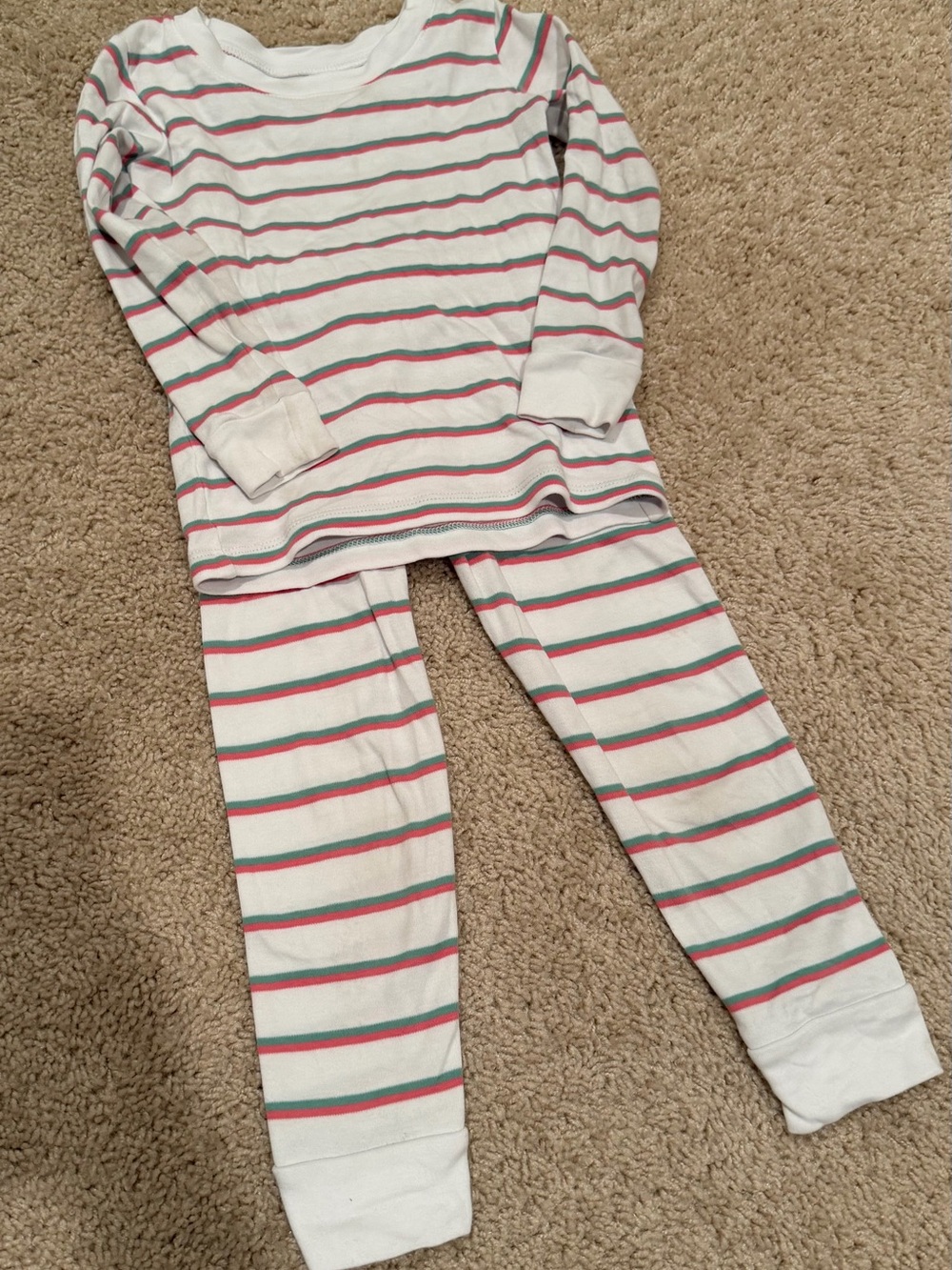LAKE Kids Long Sleeve Stripe Pajama Set - White with Pink & Green Stripes